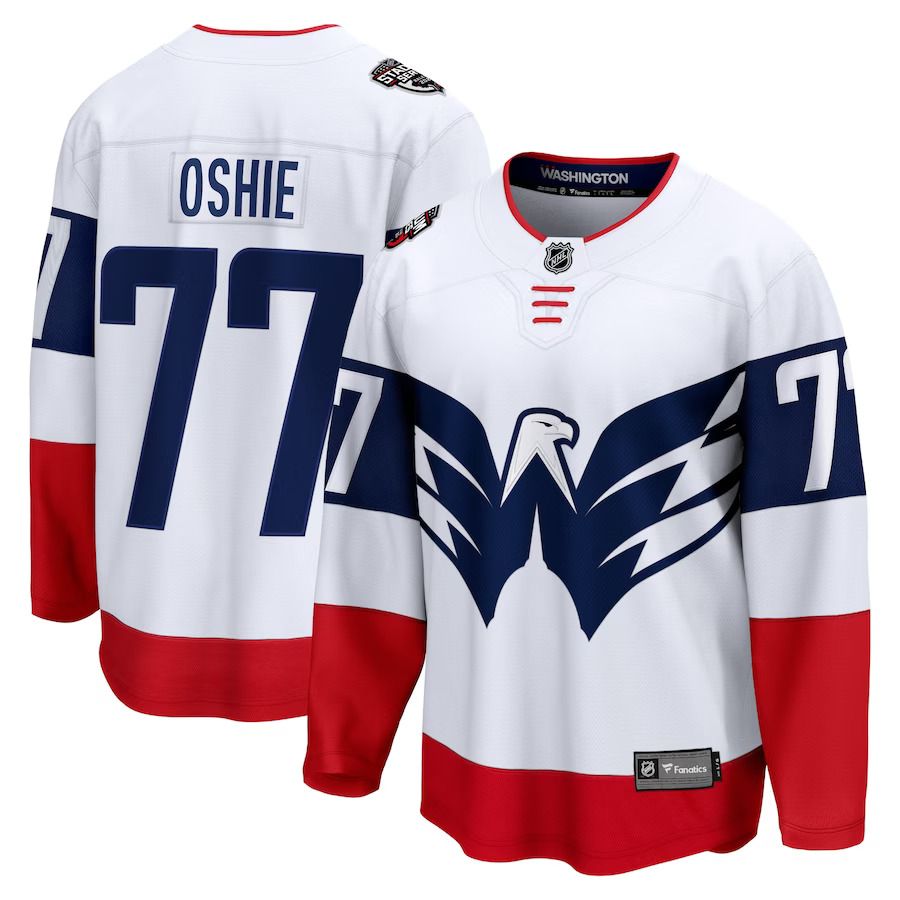 Men Washington Capitals #77 TJ Oshie Fanatics Branded White 2023 NHL Stadium Series Breakaway Player Jersey